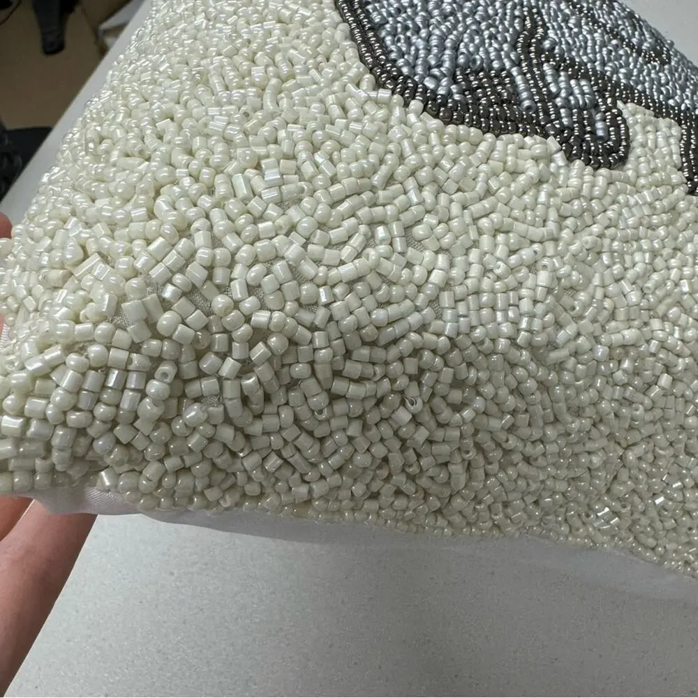 Small Elephant Beaded Accent Pillow Cream & Grey Neutral Decor 11x11